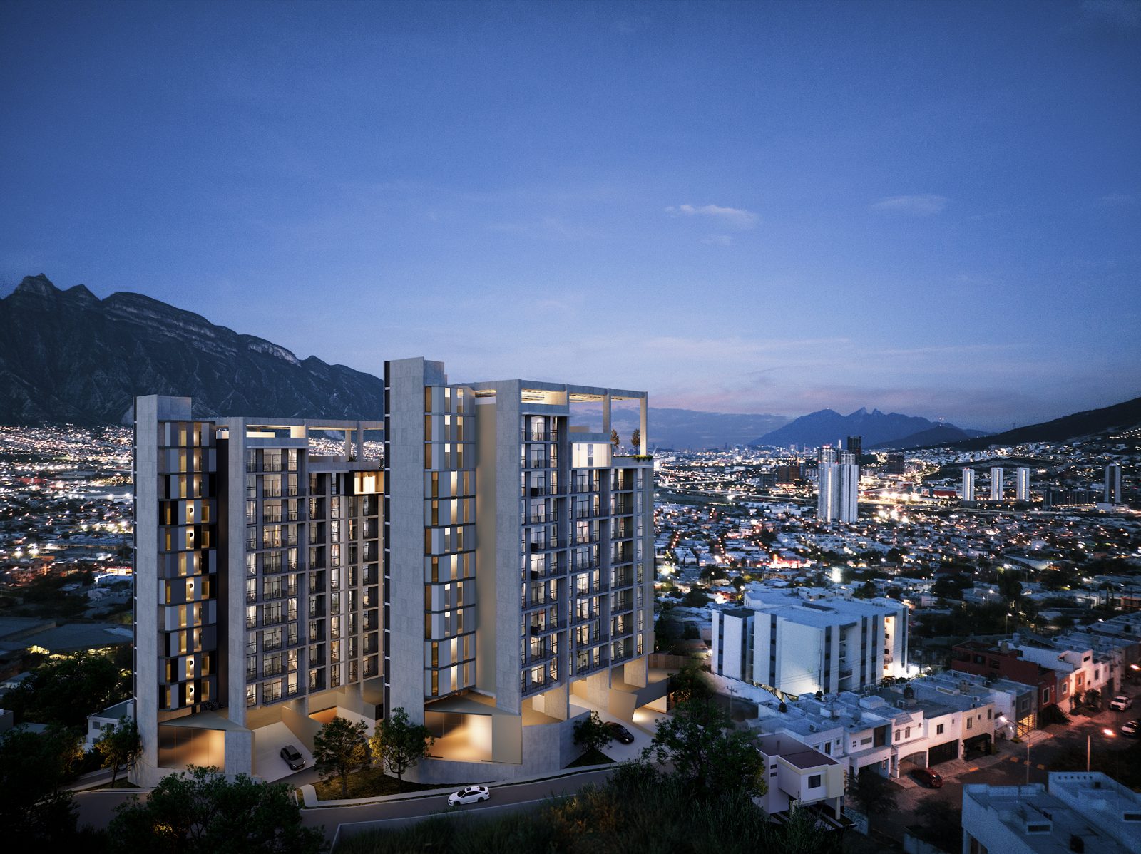Render de las torres Verde y Morada