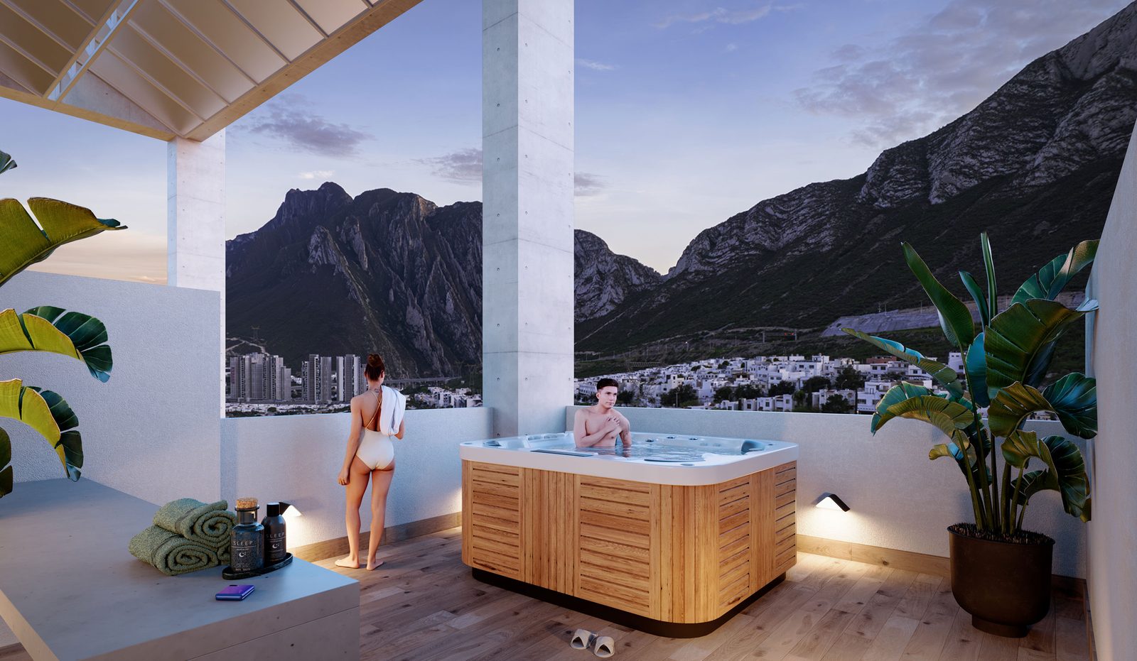 Terraza con jacuzzi y vista directa a La Huasteca