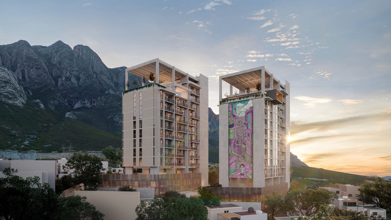 Torres VerdeMorada al atardecer frente al parque ecológico La Huasteca